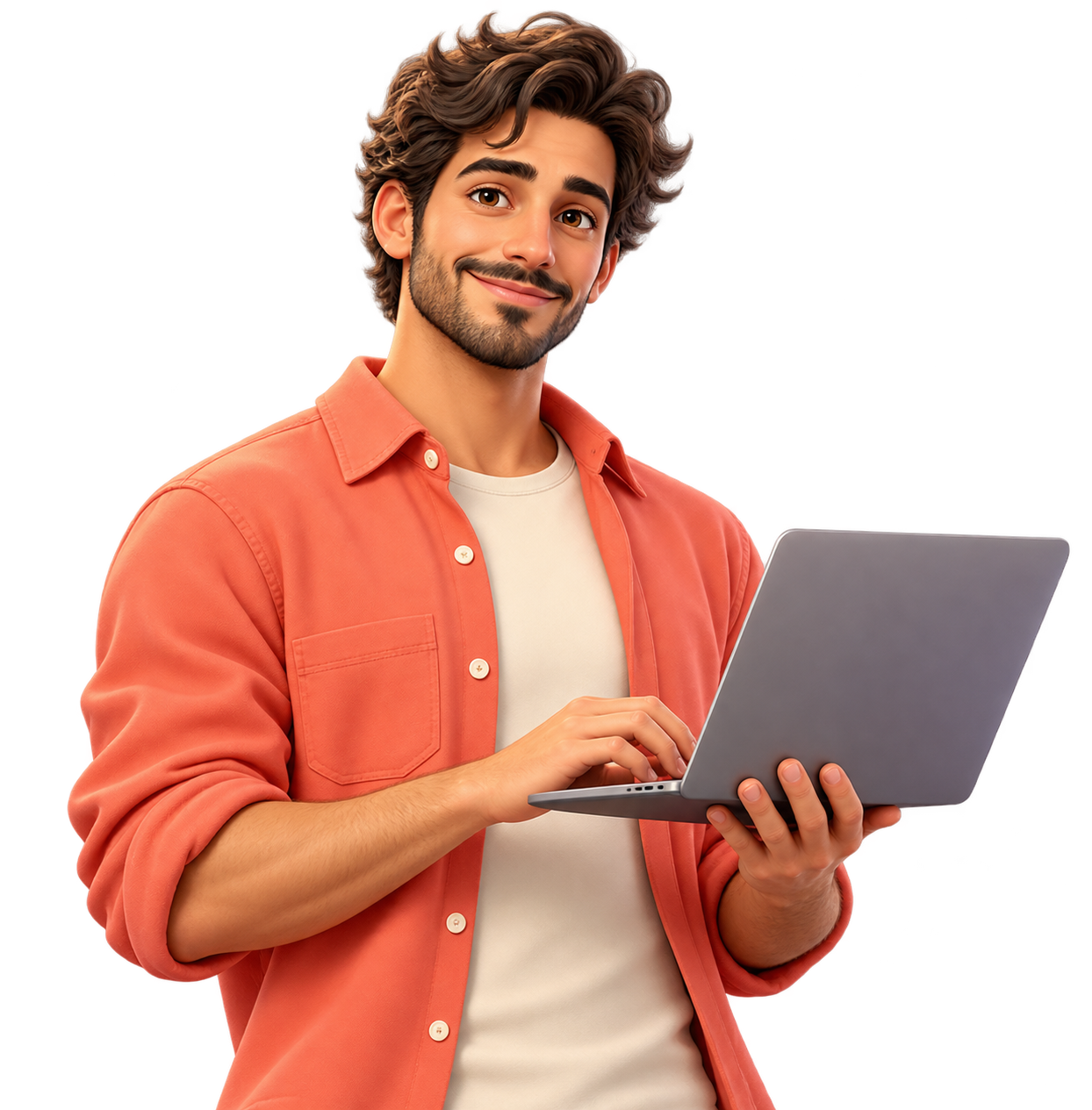 Matteo, je digitale socialmedia-collega, met zijn laptop
